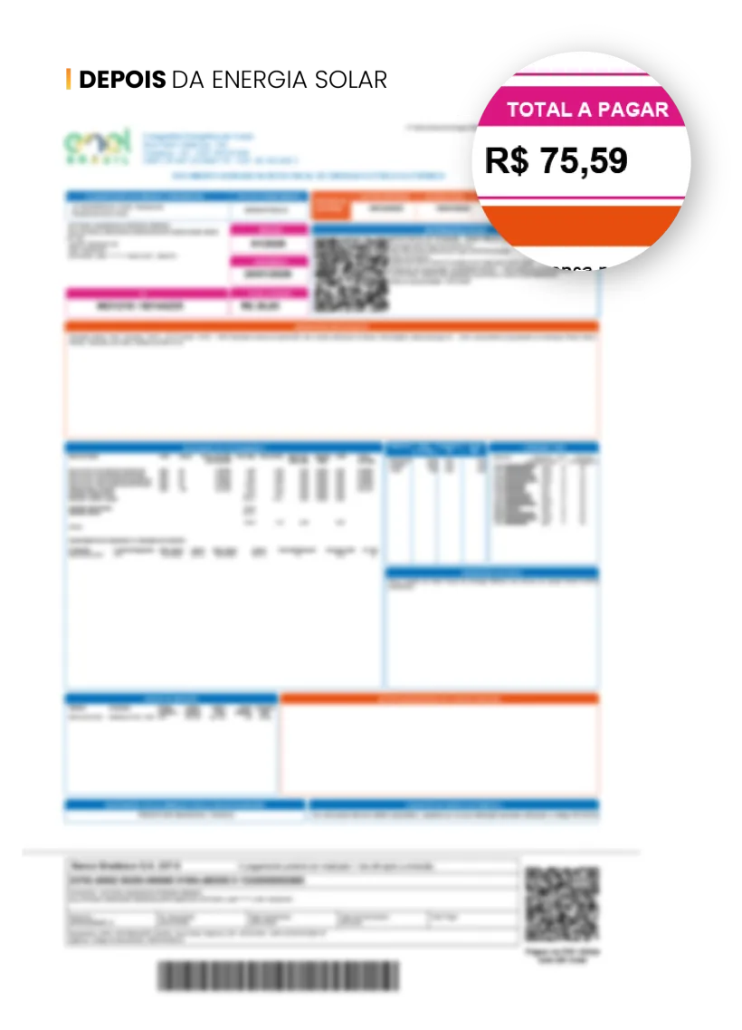 Conta de energia depois da energia solar — R$ 75,59