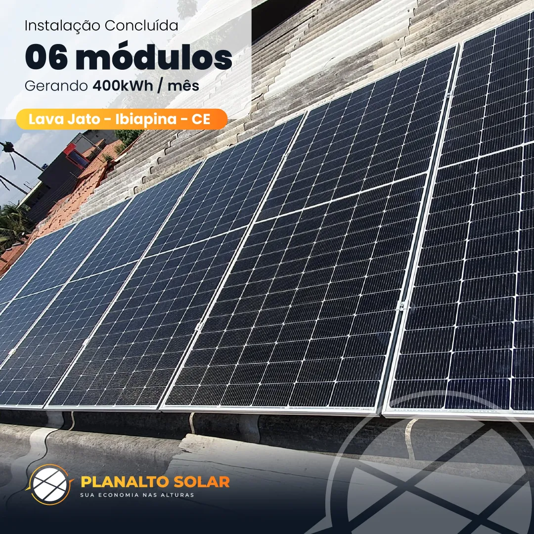Instalação de 6 módulos solares em lava-jato, Ibiapina - CE